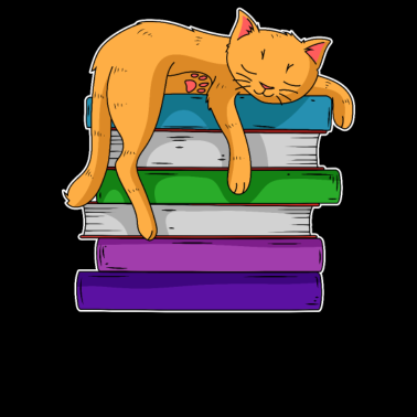 Motiv Katze Auf Einem Stapel Bücher - Katze Lesen