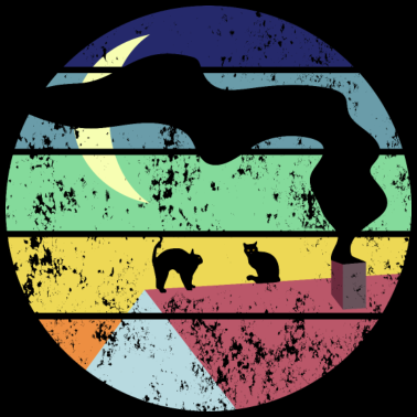 Motiv Retro Katzen auf dem Dach bei Nacht, Vintage