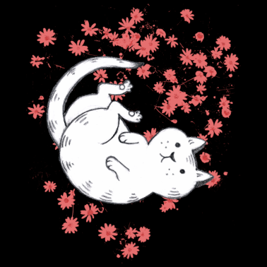 Motiv Katze mit roten Blumen