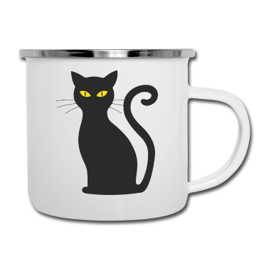 Katzen Emaille Tasse - Schwarze Katze