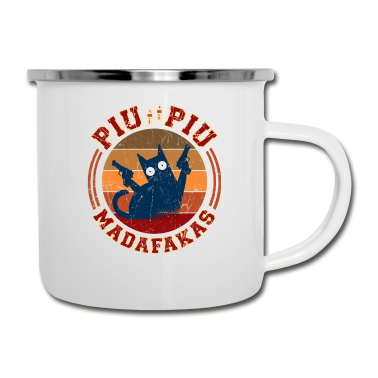 Katzen Emaille Tasse - Pew Pew Madafakas Crazy Katze mit Pistole Vintage