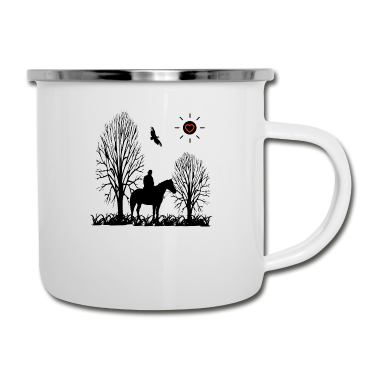 Katzen Emaille Tasse - Pferde