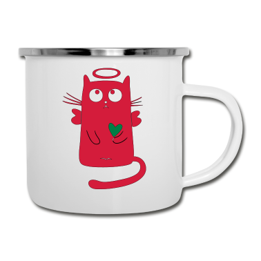 Katzen Emaille Tasse - Katze als Engel mit Herz