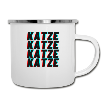 Katzen Emaille Tasse - Katze Katze Katze Katze