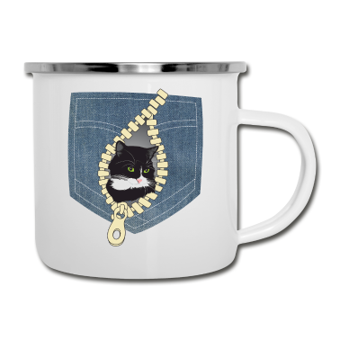 Katzen Emaille Tasse - Katze Katzen
