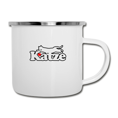 Katzen Emaille Tasse - Katze mit einer Katze