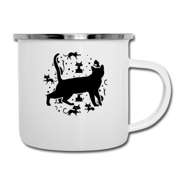 Katzen Emaille Tasse - Katze mit Katzen und Kätzchen - Katzen