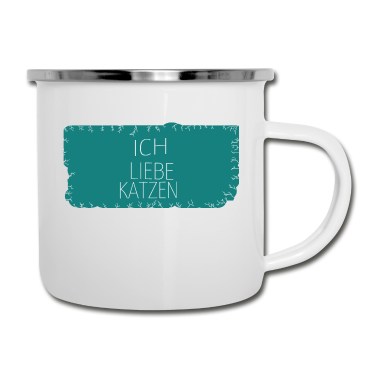 Katzen Emaille Tasse - katze - Ich liebe Katzen