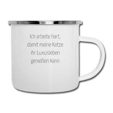 Katzen Emaille Tasse - katze - Luxusleben einer Katze