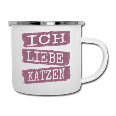 Katzen Emaille Tasse - katze - Ich liebe Katzen