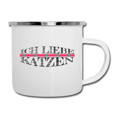 Katzen Emaille Tasse - katze - Ich liebe Katzen