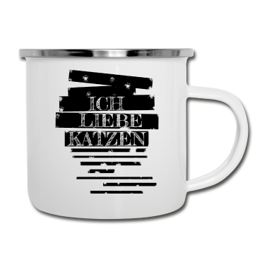 Katzen Emaille Tasse - katze - Ich liebe Katzen