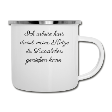 Katzen Emaille Tasse - katze - Luxusleben einer Katze