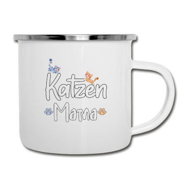 Katzen Emaille Tasse - Katze Katzen Mama