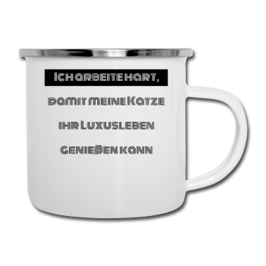 Katzen Emaille Tasse - katze - Luxusleben einer Katze
