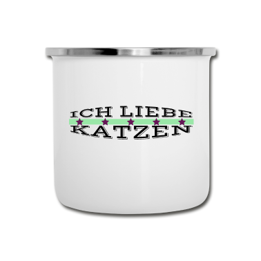 Katzen Emaille Tasse - katze - Ich liebe Katzen