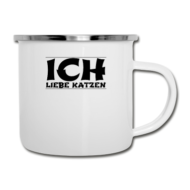 Katzen Emaille Tasse - katze - Ich liebe Katzen