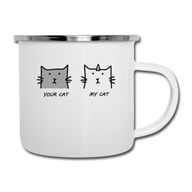Katzen Emaille Tasse - Deine Katze, Meine Katze.