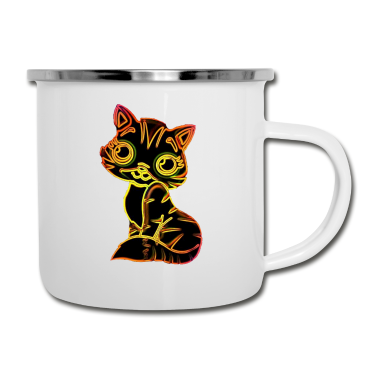 Katzen Emaille Tasse - Katze, Katzen, Neon-Katze