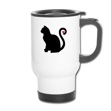 Katzen Thermobecher - katze schwarz herz