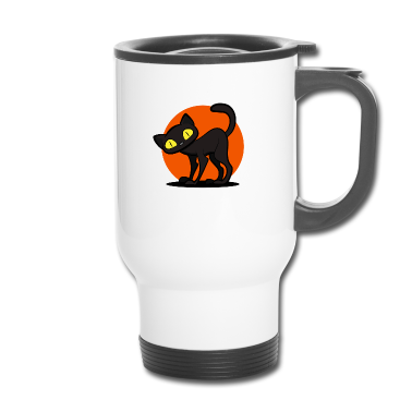 Katzen Thermobecher - Halloween Süße Schwarze Katze Damen Herren Kinder