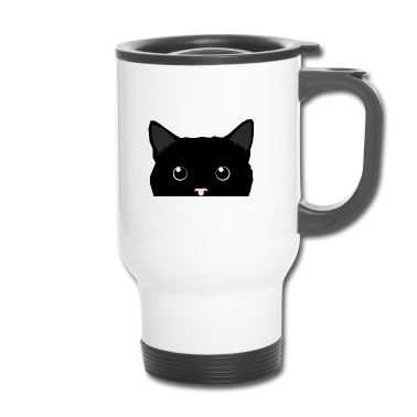 Katzen Thermobecher - Katze Schwarz Katzenaugen Tier Geschenk T-Shirt