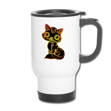 Katzen Thermobecher - Katze, Katzen, Neon-Katze