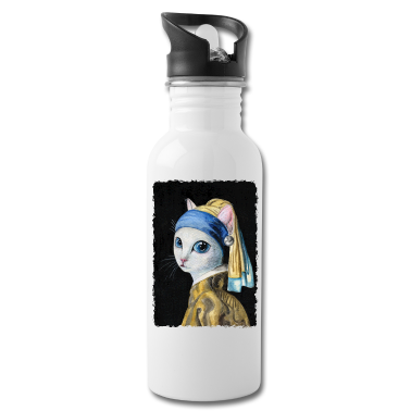 Katzen Trinkflasche - Katze mit Perlenohrring
