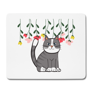 Katzen Mousepad - Süßes Kätzchen mit Blumen, Design Katzenliebhaber