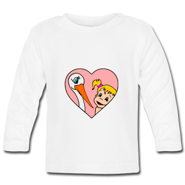 Geschenk Geburt Baby Langarmshirt - Storch Mädchen Schwangerschaft Geburt