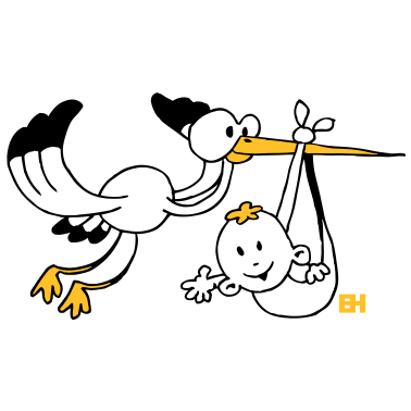 Motiv Geburt. Der Storch bringt die Babys.