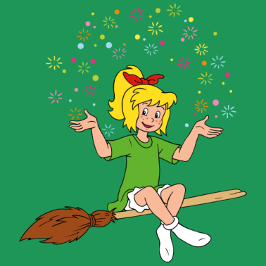 Motiv Bibi Blocksberg sitzt auf Kartoffelbrei Sterne