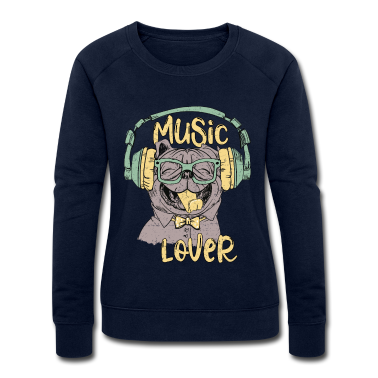 Musik LK Pullover - Happy Mops liebt Musik - Hund Musikliebhaber