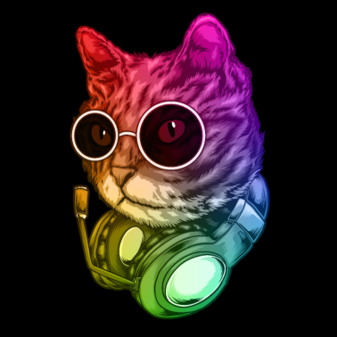 Motiv Bunte Musik Katze Kopfhörer Raver Tier