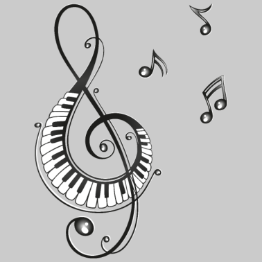 Motiv Notenschlüssel mit Klaviertasten und Musiknoten.