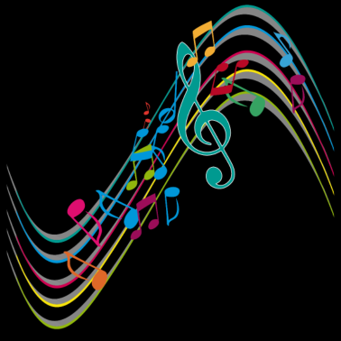 Motiv Bunte Symphonie auf schwungvollen Notenlinien