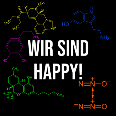 Motiv Wir sind Happy (bunt - Chemie, Strukturformeln)
