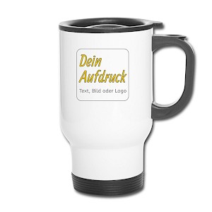 Thermobecher mit Tragegriff mit Text, Bild oder Logo bedrucken lassen