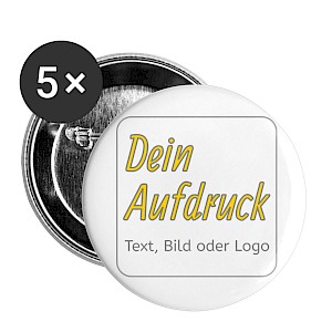 Buttons groß 56 mm (5er Pack) mit Text, Bild oder Logo bedrucken lassen
