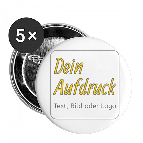 Buttons groß 56 mm (5er Pack) Weiß mit Text, Bild oder Logo bedrucken lassen