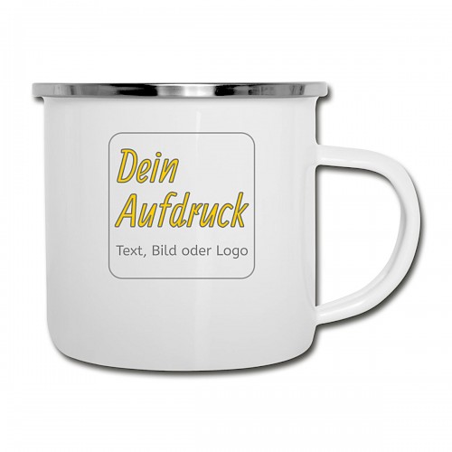 Emaille-Tasse Weiß mit Text, Bild oder Logo bedrucken lassen