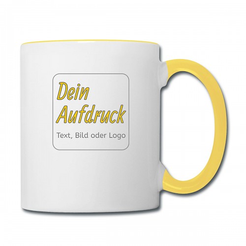 Tasse zweifarbig Weiß/Gelb mit Text, Bild oder Logo bedrucken lassen
