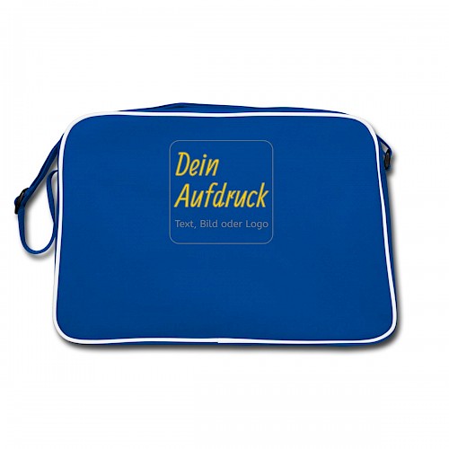 Retro Tasche Blau/Weiß mit Text, Bild oder Logo bedrucken lassen