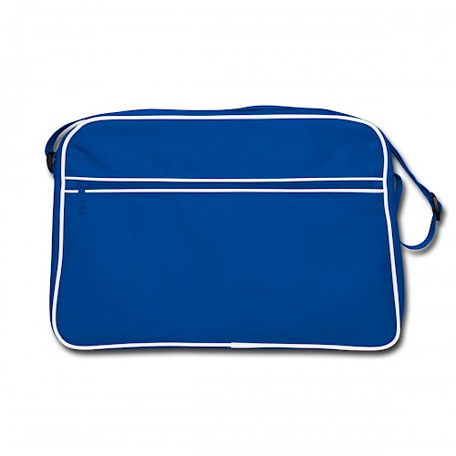 Retro Tasche Vorne in der Farbe Blau/Weiß bedrucken lassen
