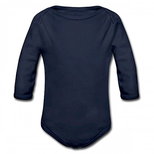 Baby Bio-Langarm-Body Vorne in der Farbe Dunkelnavy bedrucken lassen
