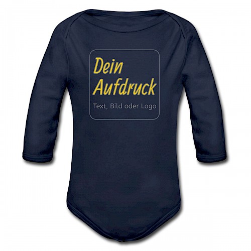 Baby Bio-Langarm-Body Dunkelnavy mit Text, Bild oder Logo bedrucken lassen