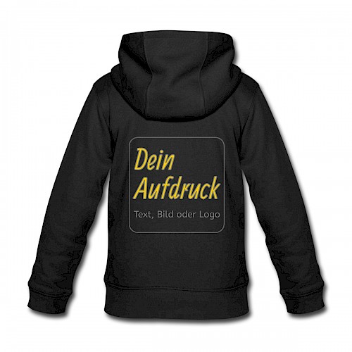 Kinder Premium Kapuzenjacke Schwarz mit Text, Bild oder Logo bedrucken lassen