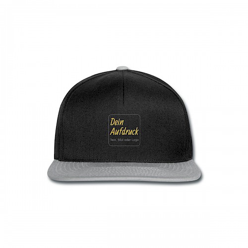 Snapback Cap Schwarz/Grau mit Text, Bild oder Logo bedrucken lassen