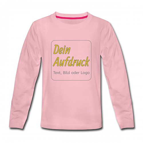 Kinder Premium Langarmshirt Hellrosa mit Text, Bild oder Logo bedrucken lassen