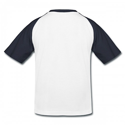 Kinder Baseball T-Shirt Hinten in der Farbe Weiß/Navy bedrucken lassen